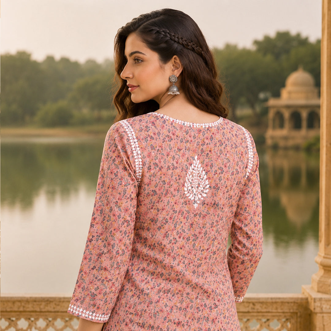 Inaya Coral Pink Mul Kurta