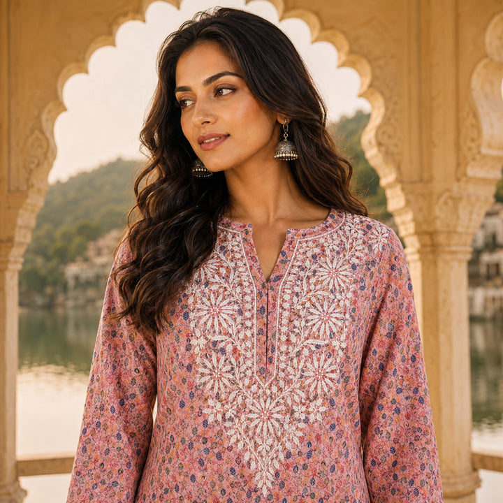 Inaya Coral Pink Mul Kurta