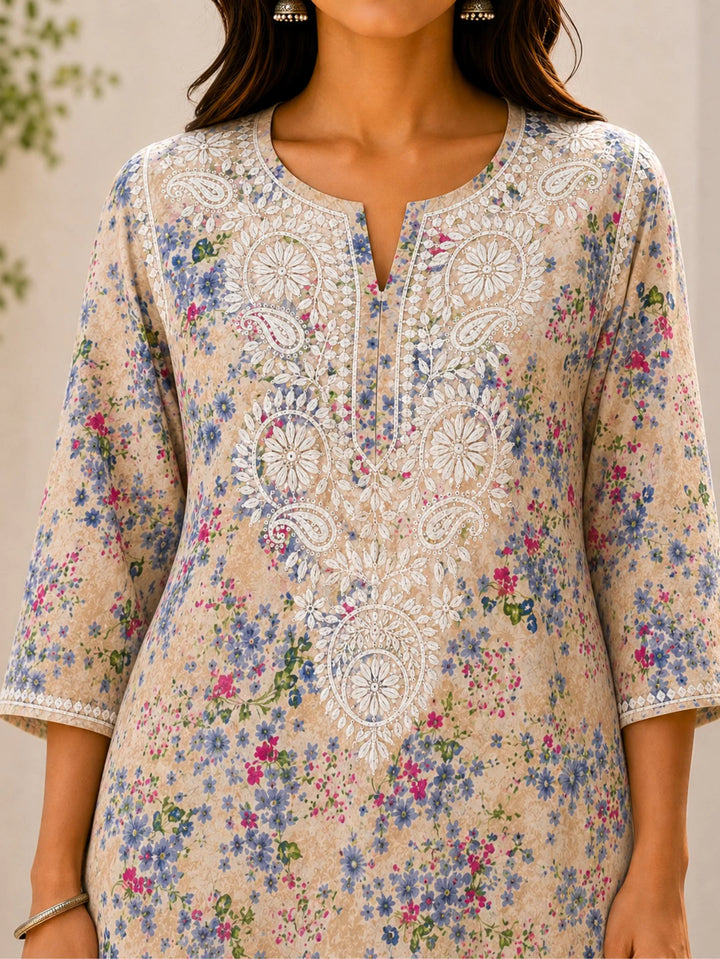 Khushboo Beige Mul Kurta