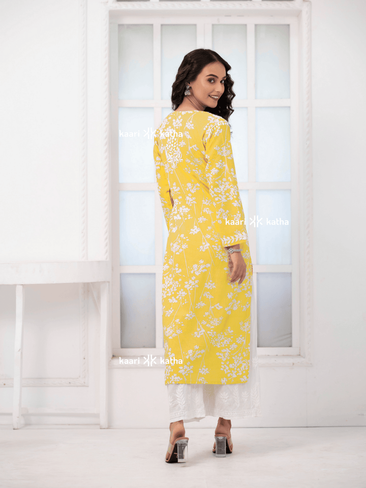 Breezy Yellow Mul Kurta