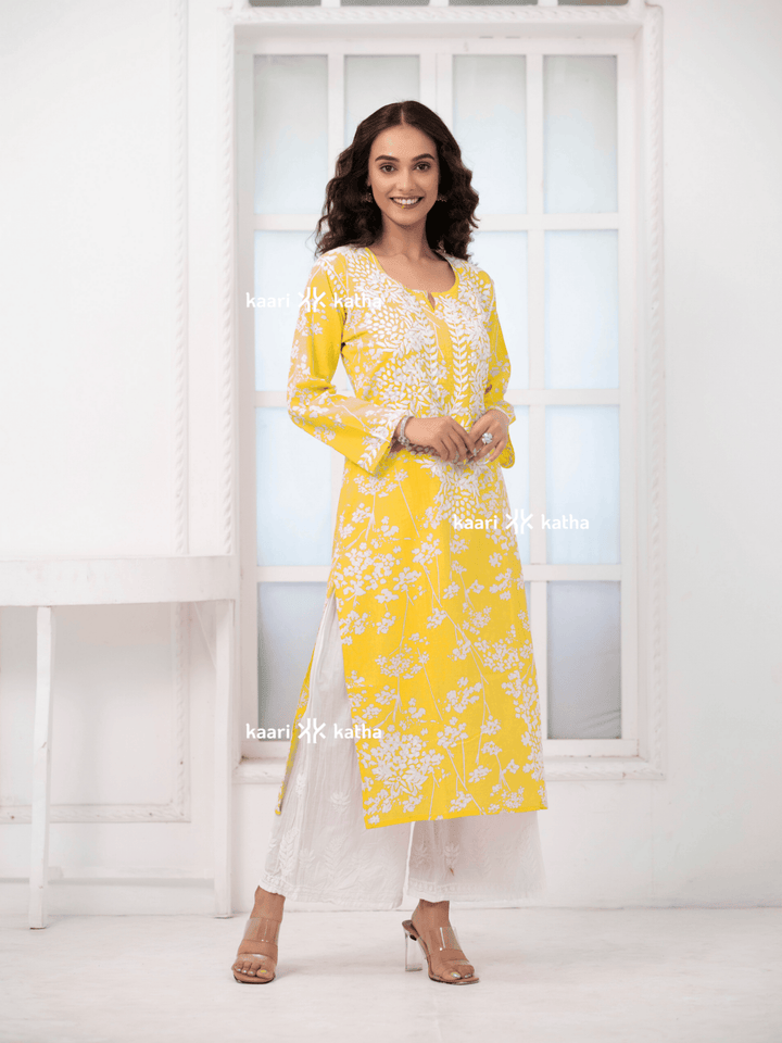 Breezy Yellow Mul Kurta