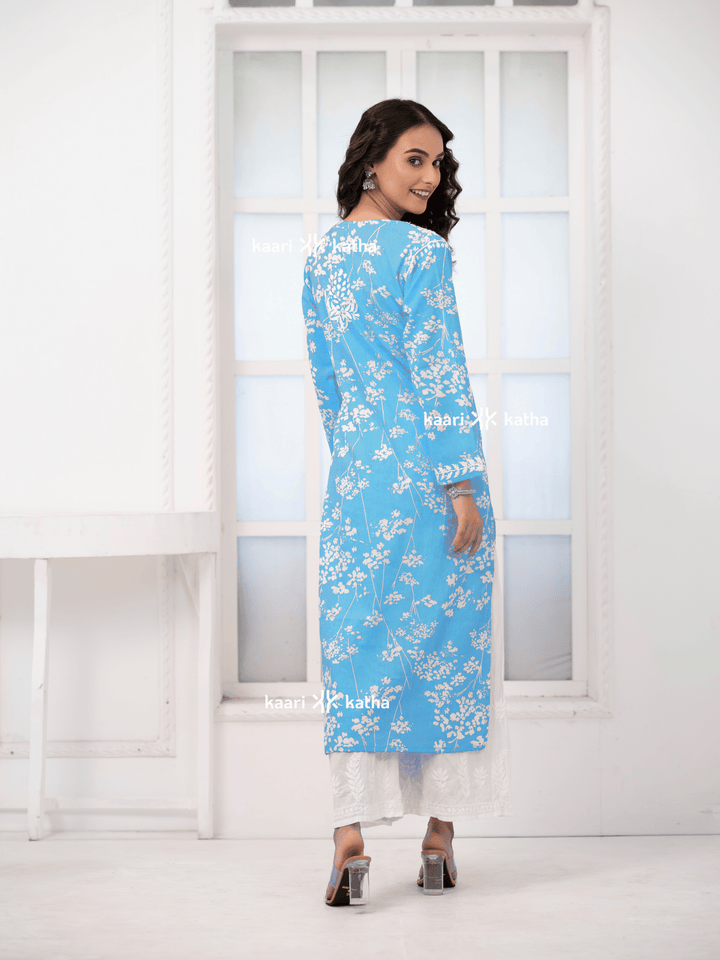 Breezy Aqua Blue Mul Kurta