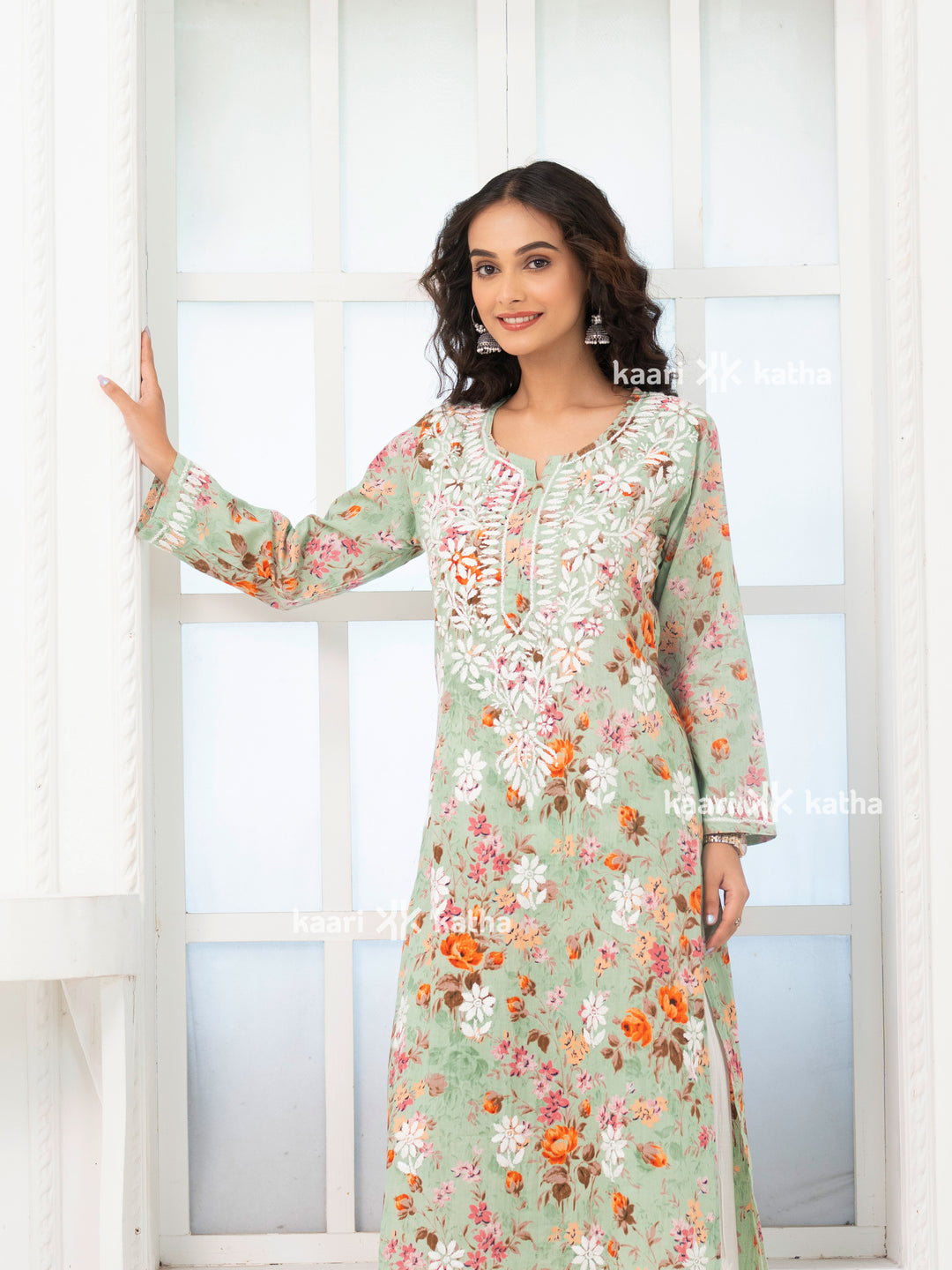 Mehek Matcha Green Mul Kurta
