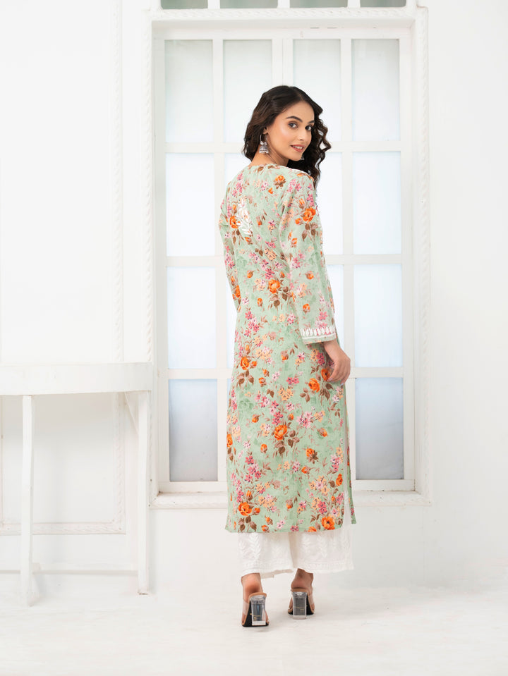 Mehek Matcha Green Mul Kurta