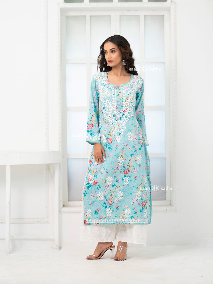 Mehek Sky Blue Mul Kurta