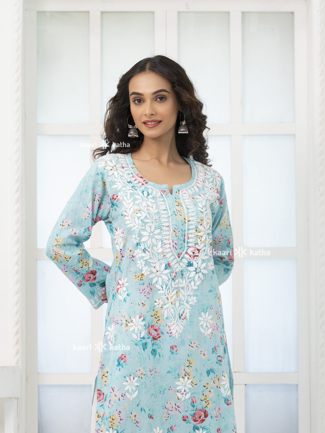 Mehek Sky Blue Mul Kurta