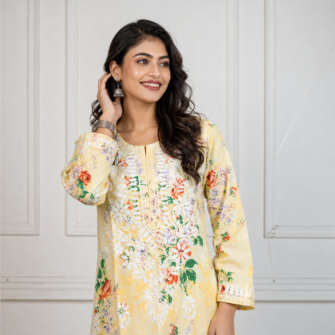 Mehek Butter Yellow Mul Kurta