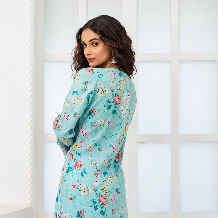 Mehek Sky Blue Mul Kurta