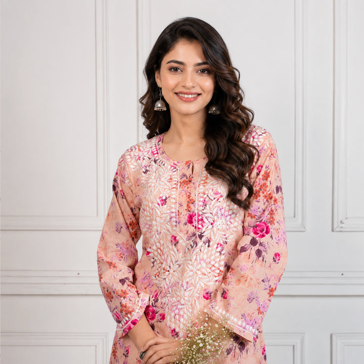 Mehek Pretty Peach Mul Kurta