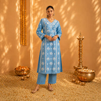 Mehr Sky Blue Chanderi Kurta