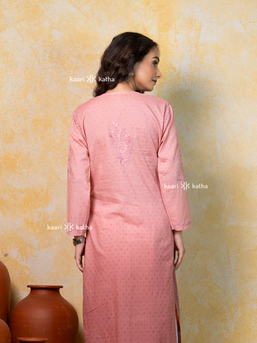 Monochrome Pink Dobby Kurta