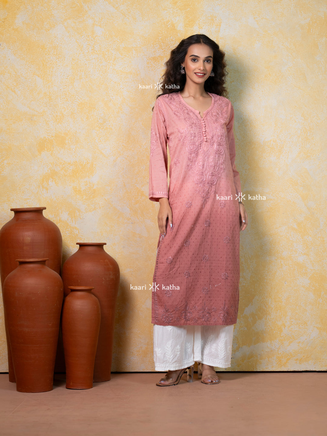 Monochrome Pink Dobby Kurta