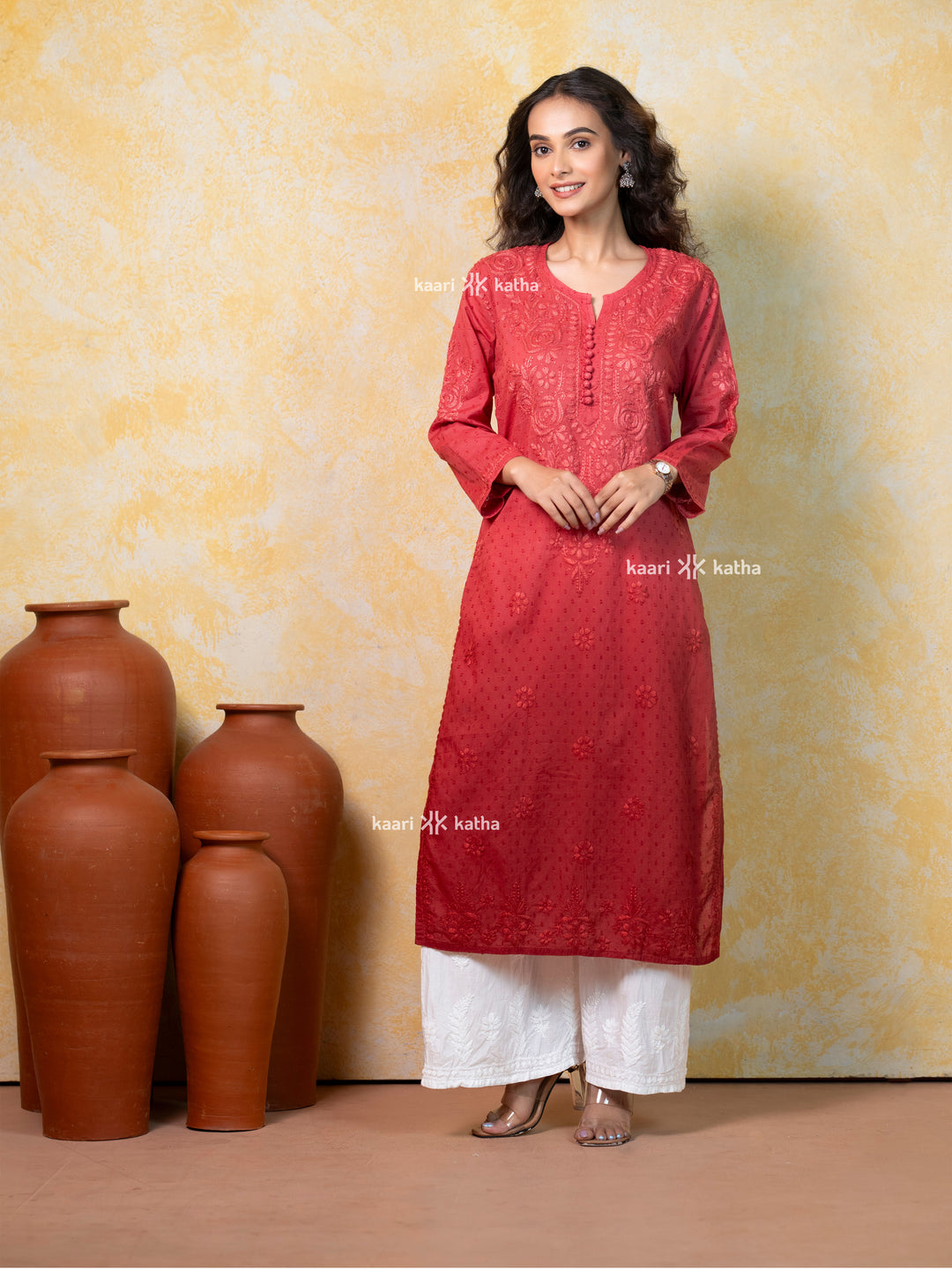 Monochrome Red Dobby Cotton Kurta