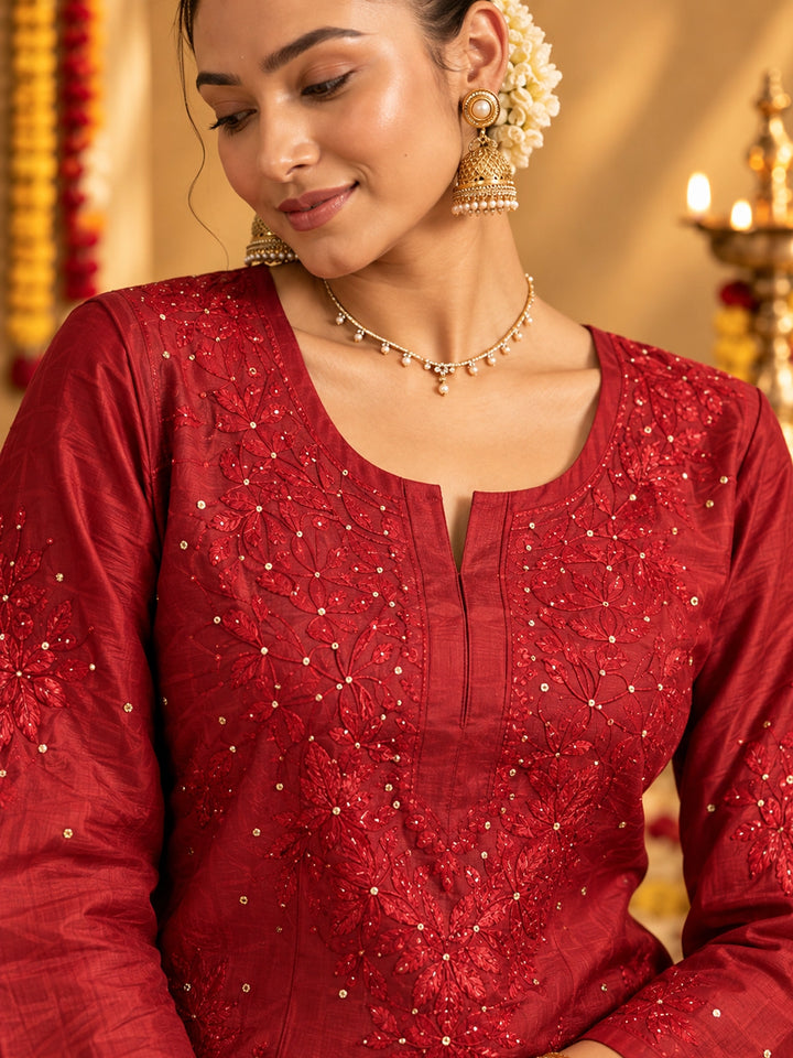 Zeenat Red Muslin Kurta Set