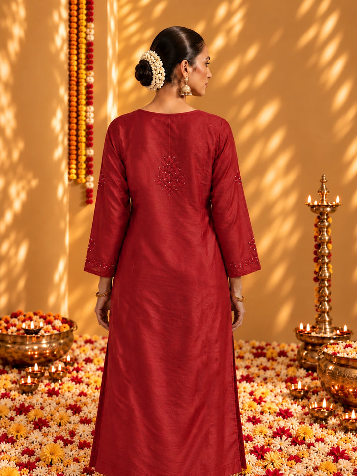 Zeenat Red Muslin Kurta Set