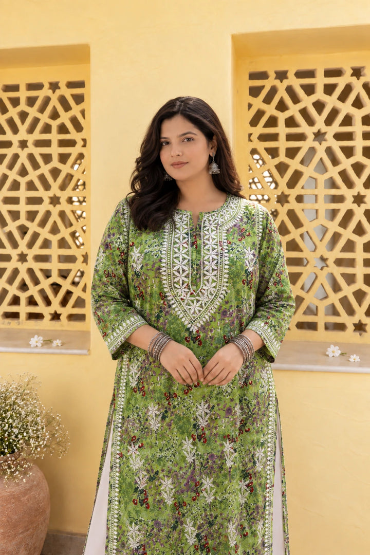 Nisha Forest Green Mul Kurta