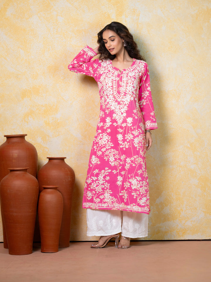 Breezy Hot Pink Mul Kurta