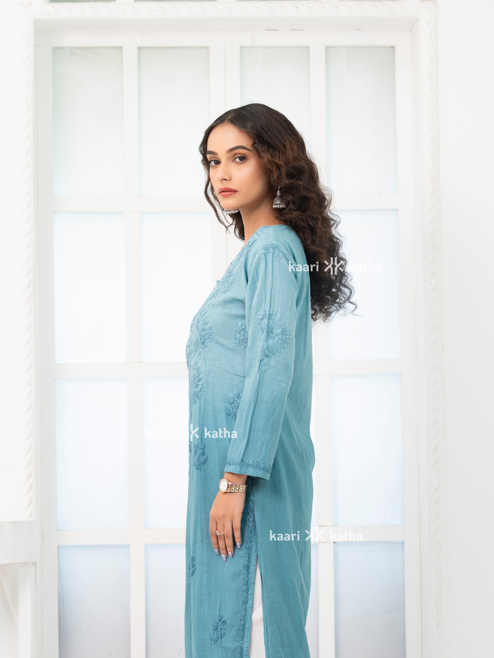 Sana Blue Linen Kurta