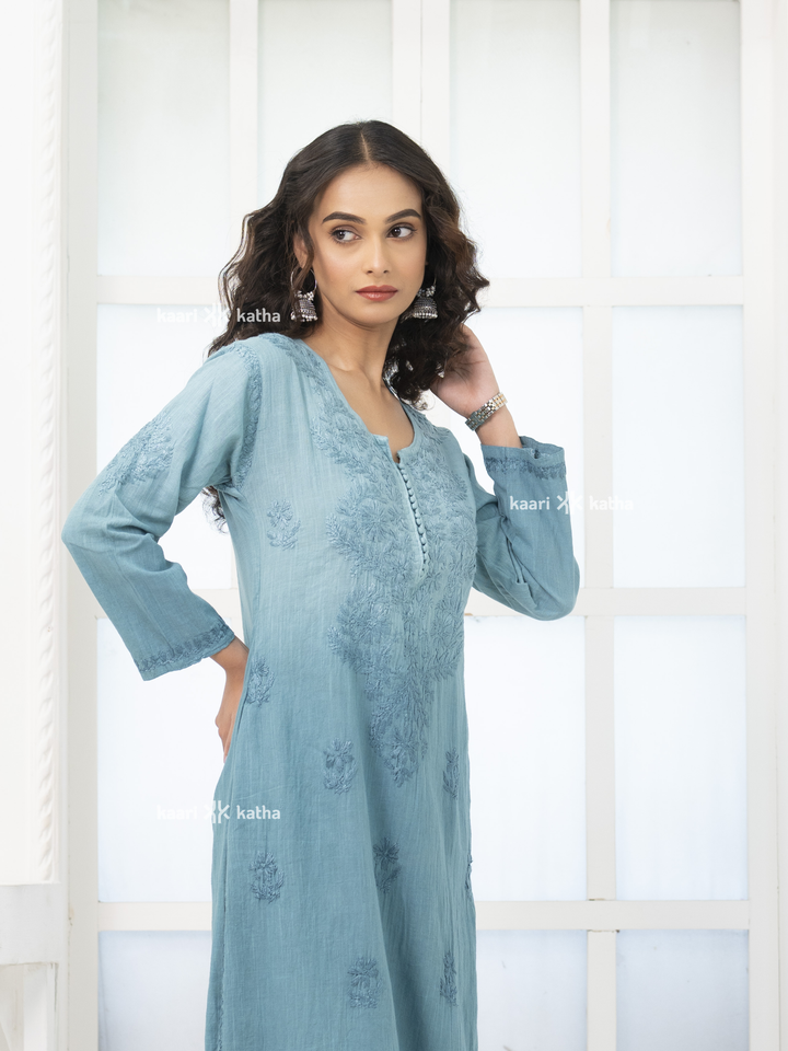 Sana Blue Linen Kurta