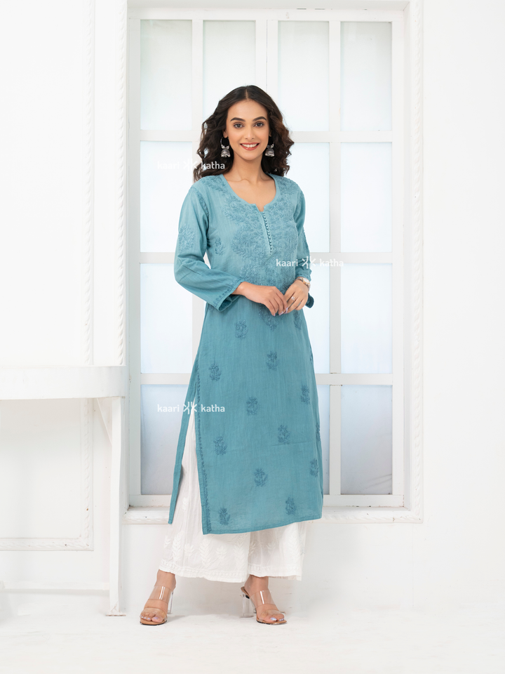 Sana Blue Linen Kurta