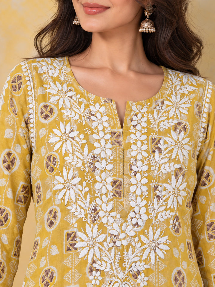 Ada Yellow Mul Kurta
