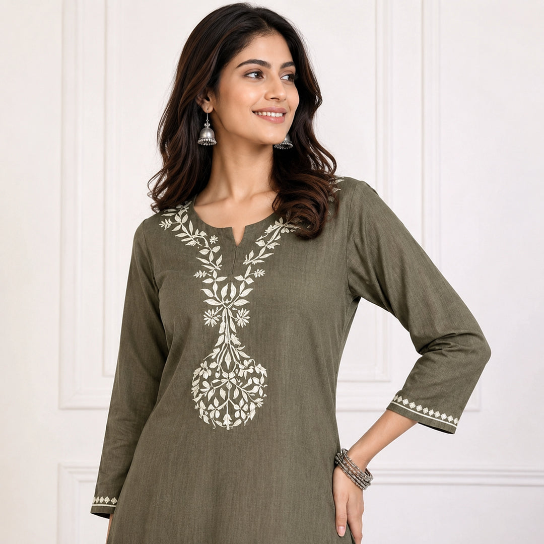 Zainab Grey Rayon Kurta Set